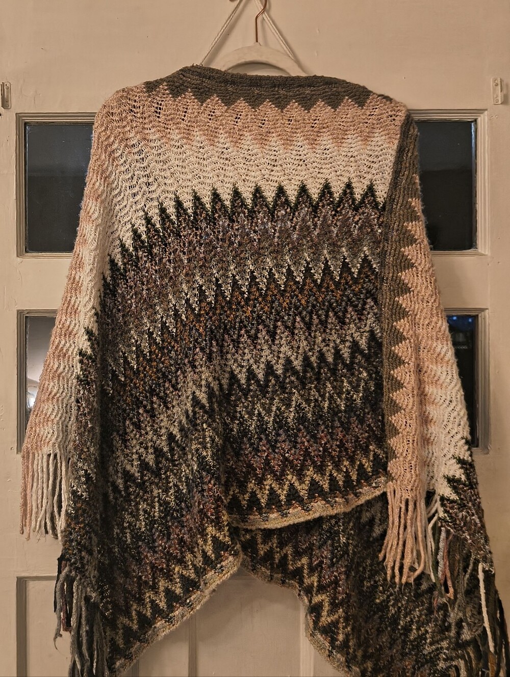 Multicolor Zigzag Fringe Knit Shawl Poncho - Cozy Layering